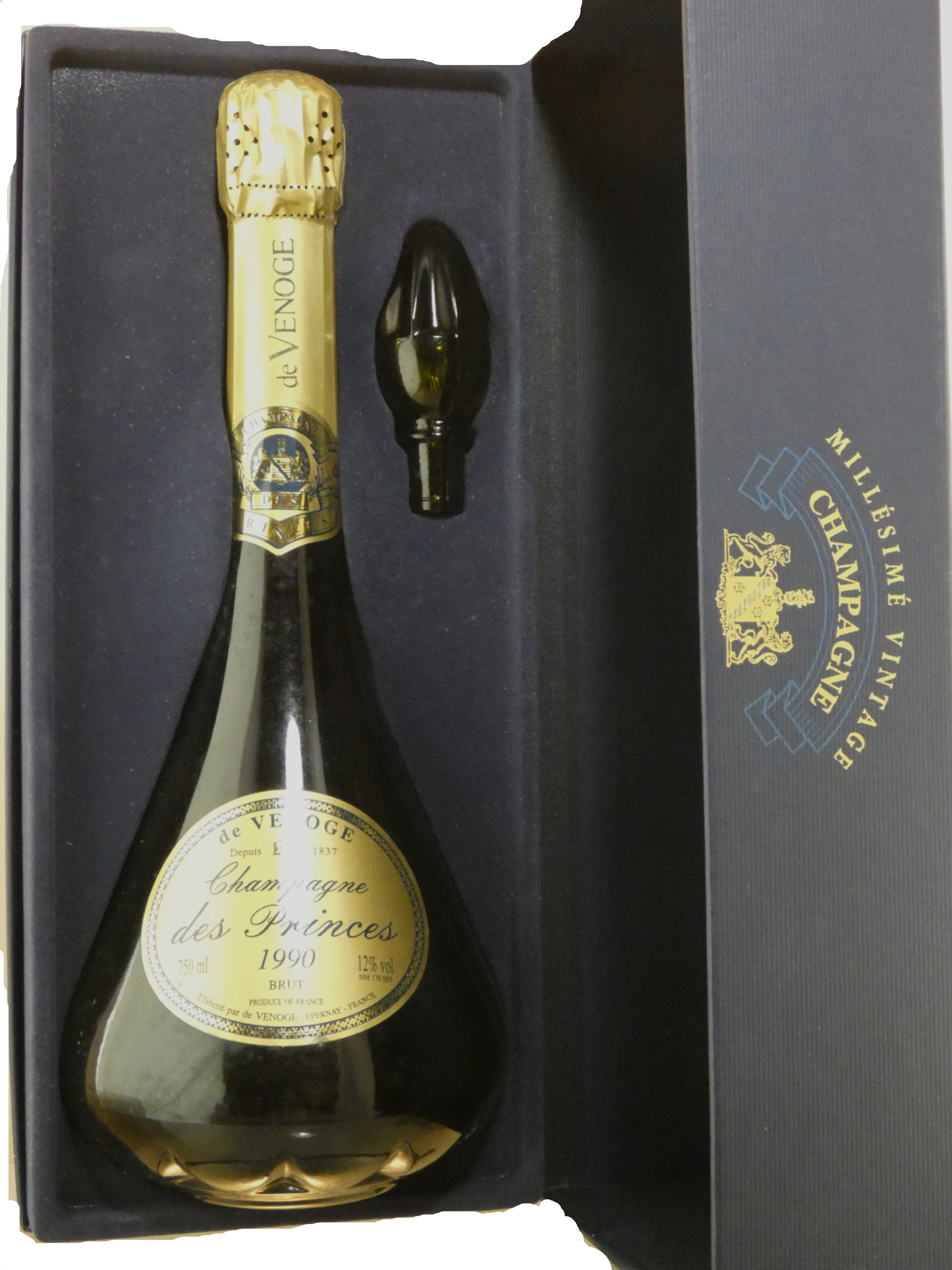 De Venoge Brut Millesime w/Box with glass stopper - 1990 (750ml)
