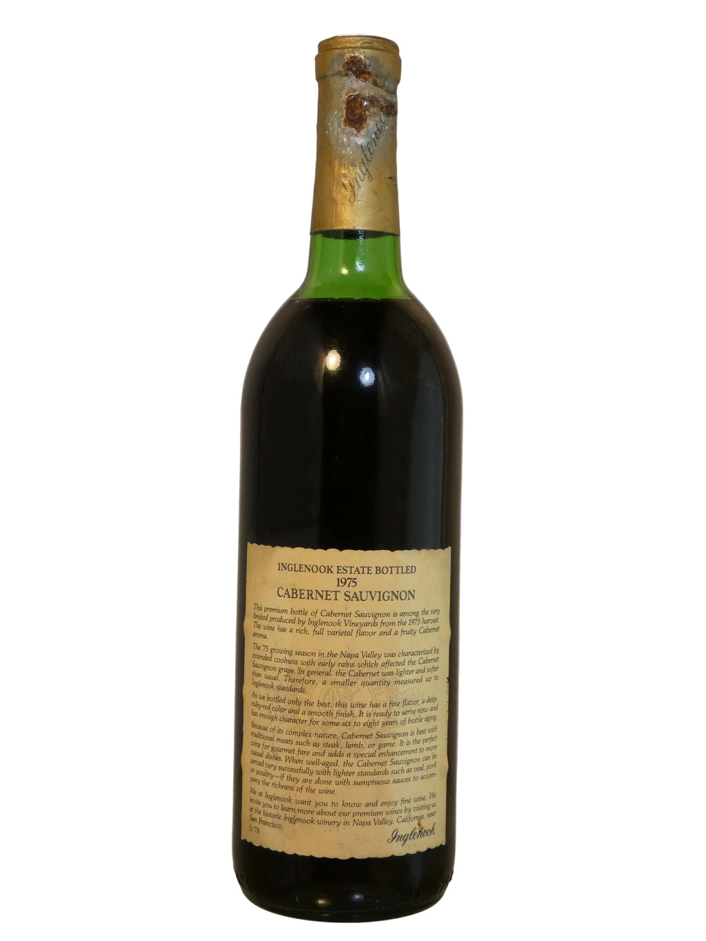 Inglenook Cabernet Sauvignon (Damaged Cap, High Shoulder Fill)- 1975 (750ml)