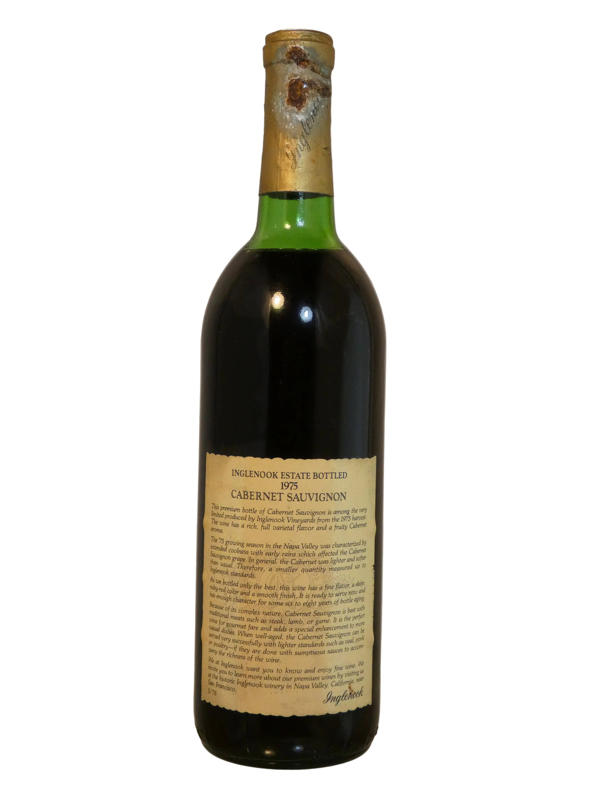 Inglenook Cabernet Sauvignon (Damaged Cap, High Shoulder Fill)- 1975 (750ml)