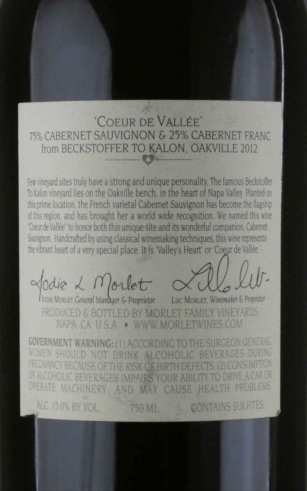 Morlet Coeur de Vallee Cabernet - 2012 (750ml)