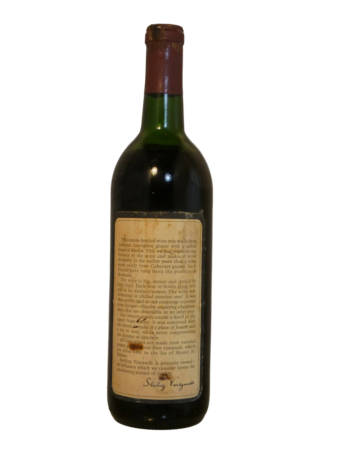 Sterling Vineyards Napa Valley Cabernet Sauvignon (Corroded Cap,High Mid-Shoulder fill) - 1973 (750ml)