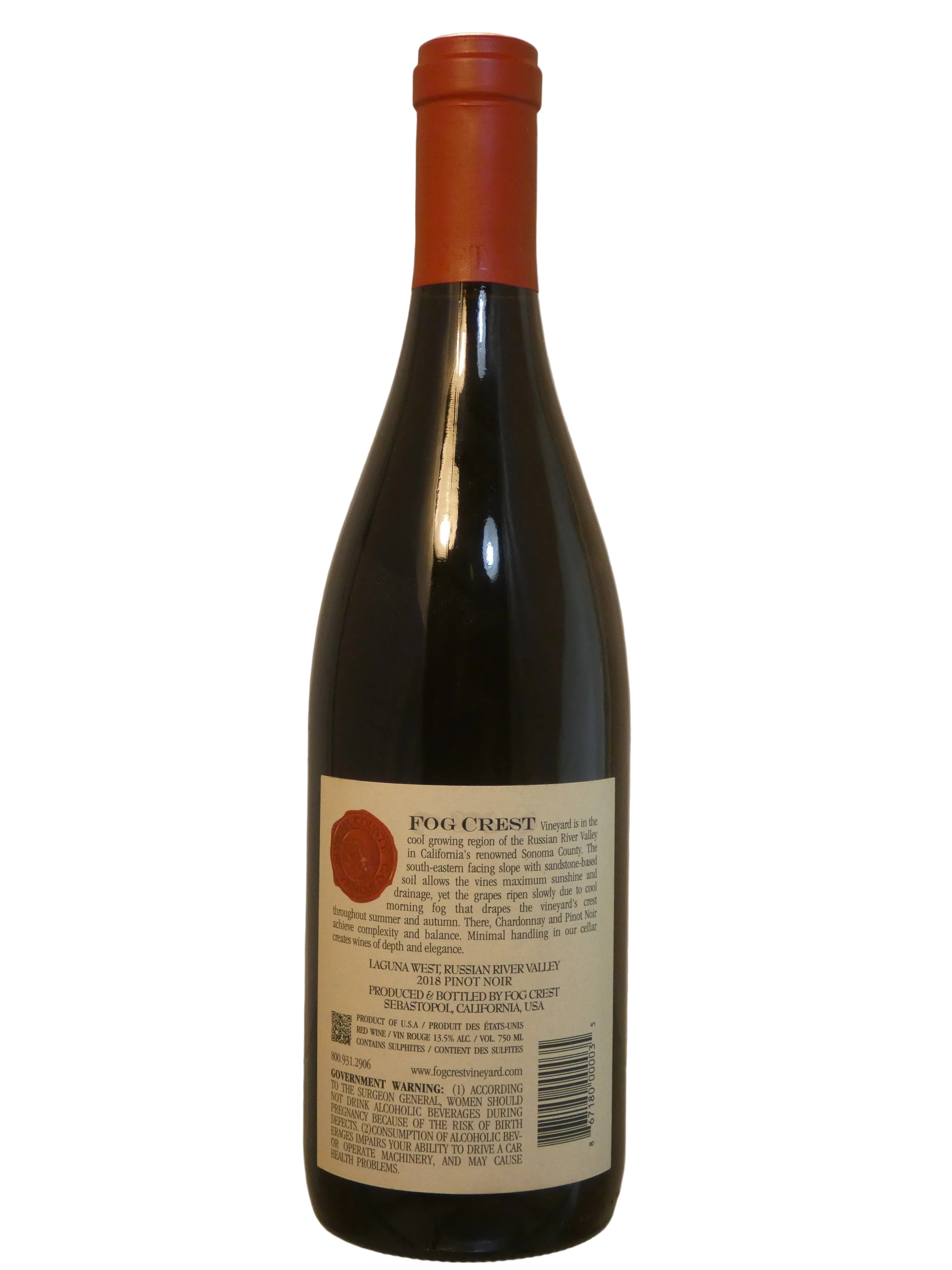 Fog Crest Vineyard Laguna West Pinot Noir - 2018 (750ml)