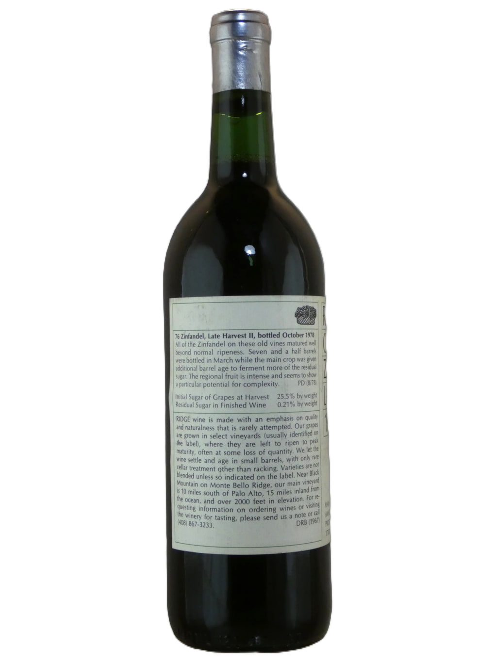 Ridge Vineyards Late Harvest II Zinfandel - 1976 (750ml)