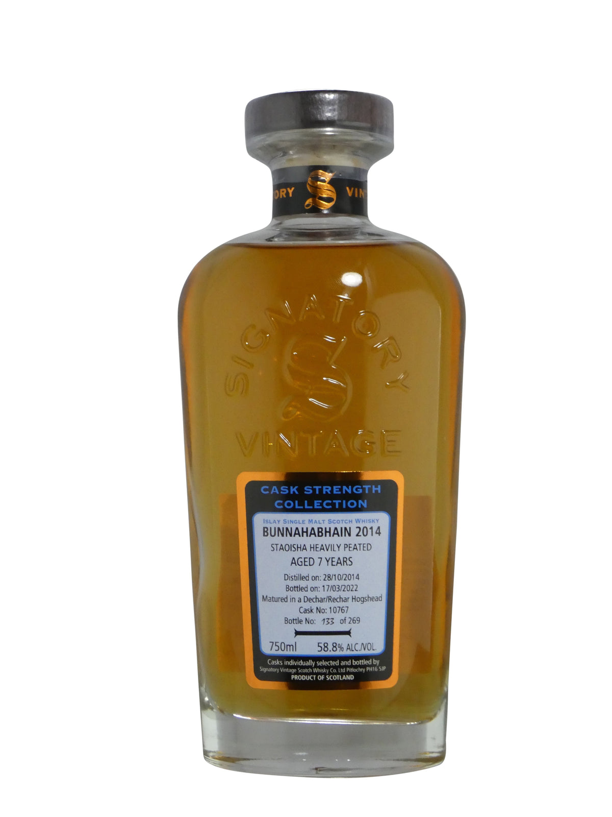 Signatory Bunnahabhain 2014 Staoisha Heavily Peated Cask Strength 58.8% (750ml)