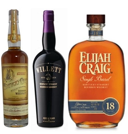 Elijah Craig Single Barrel 18 Year, Willett 8 Year Bourbon 108 Proof, & Kentucky Owl Bourbon Batch 12 Bundle