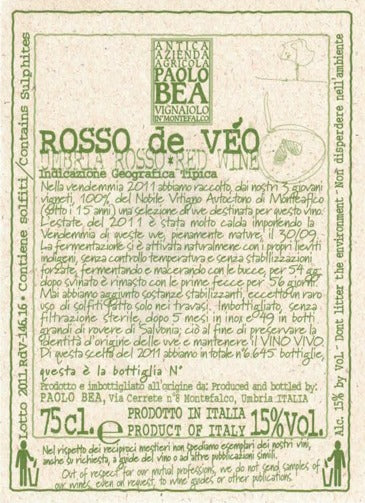 Paolo Bea Rosso de Veo - 2019 (750ml)