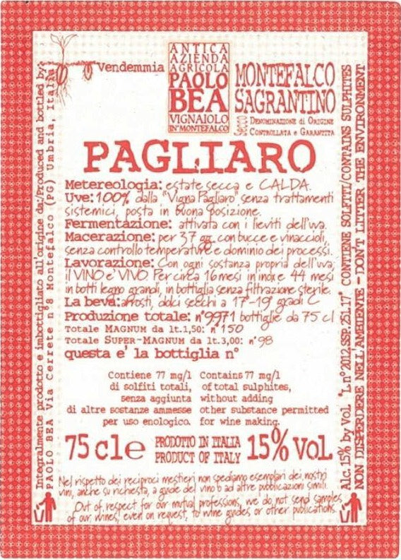 Paolo Bea Montefalco Sagrantino VV Pagliaro Secco - 2019 (750ml)