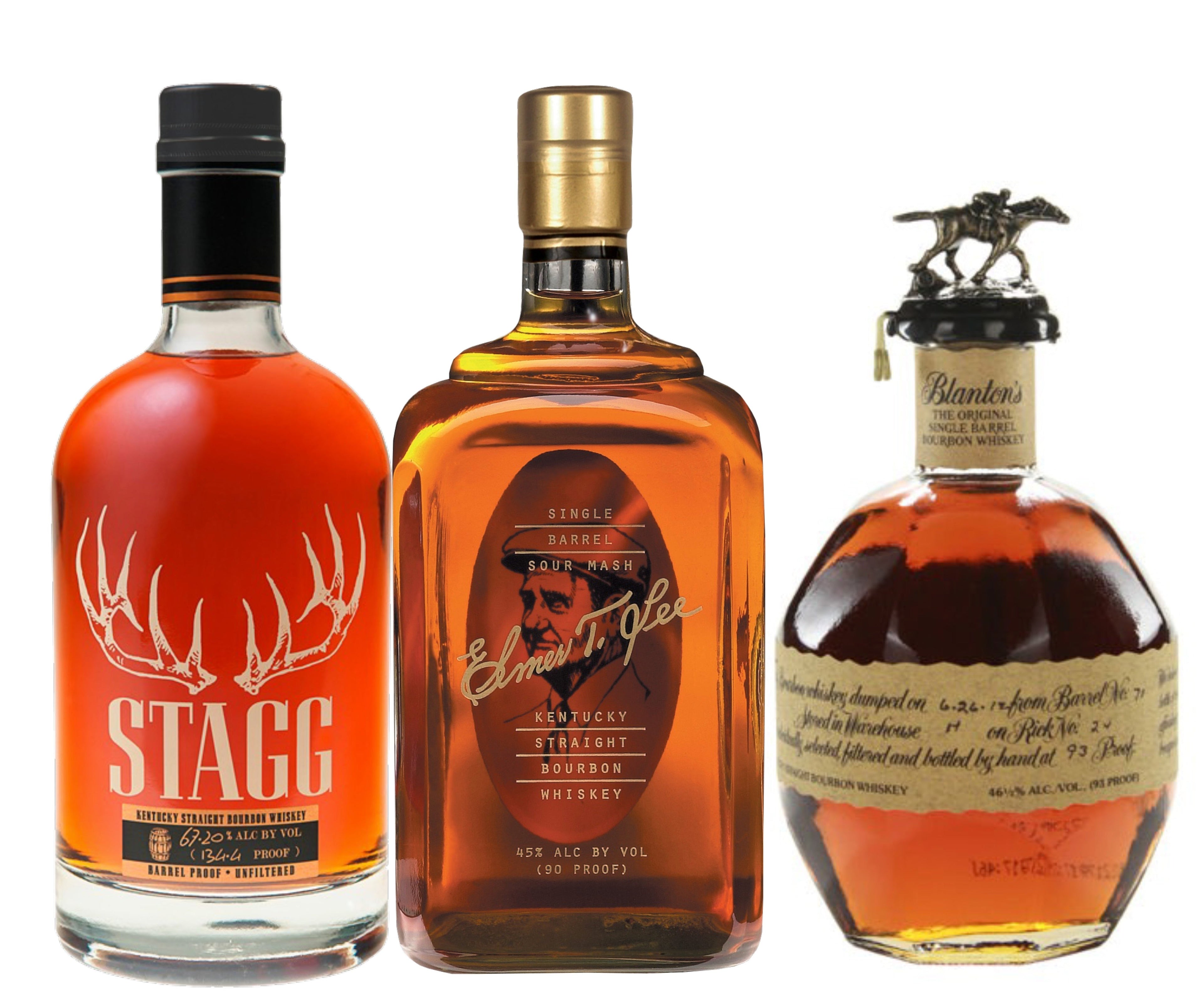 Elmer T. Lee Bourbon, Blanton's Single Barrel Bourbon, & Stagg Batch 23A (750ml) Bundle