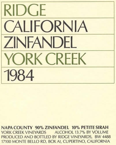 Ridge Vineyards York Creek Zinfandel - 1984 (750ml)