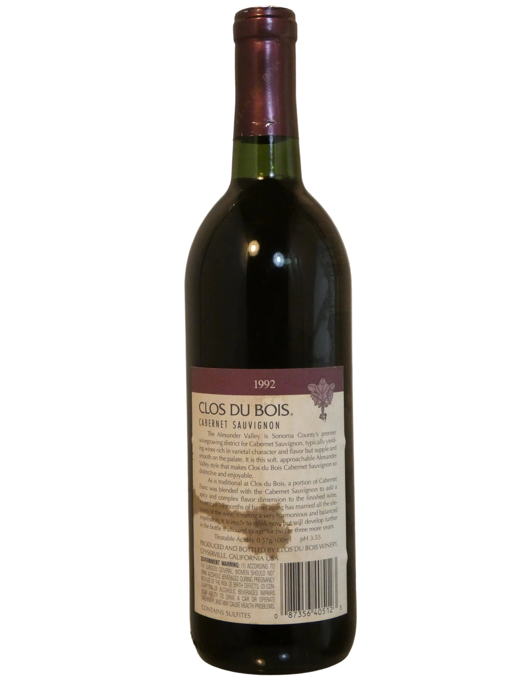 Clos du Bois Alexander Valley Cabernet Sauvignon (Stained Label) - 1992 (750ml)
