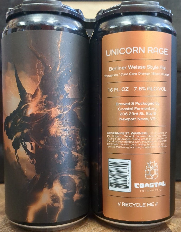 Coastal Fermentory Unicorn Rage Berliner Weisse Tangerine/Cara Cara/Blood Orange (16oz4pk Can) (Copy)