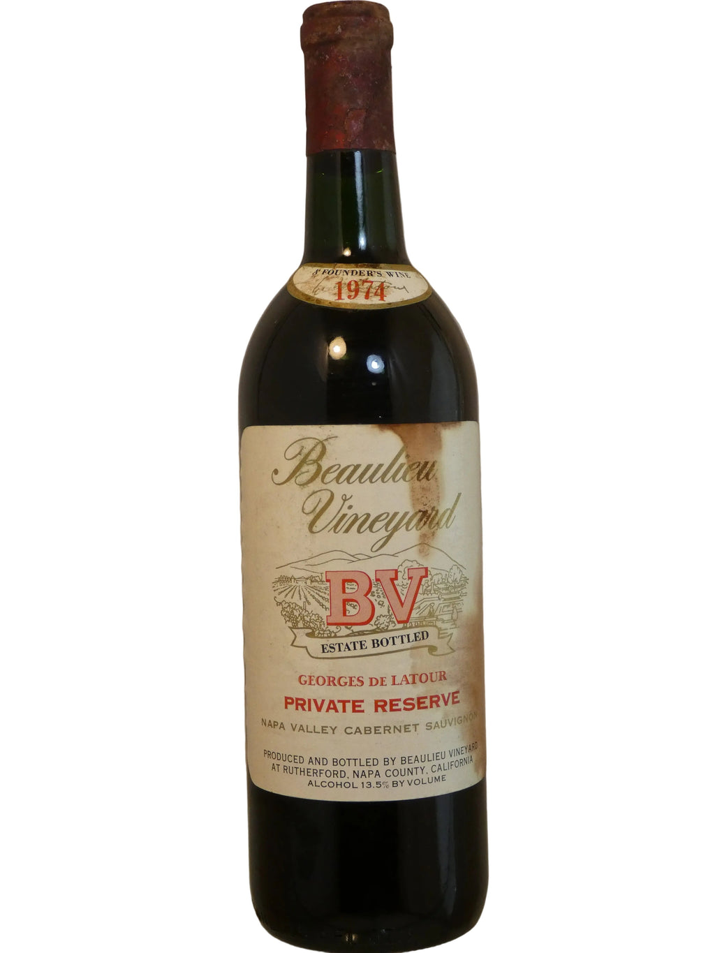 Beaulieu Vineyard BV Napa Valley Cabernet Sauvignon ( Neck fills, Stained Labels, Corrosion on the Foil)- 1974 (750ml)