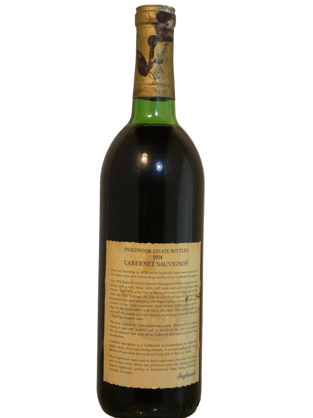 Inglenook Cabernet Sauvignon (Corroded Cap, Fill just out of the Neck)- 1974 (750ml)