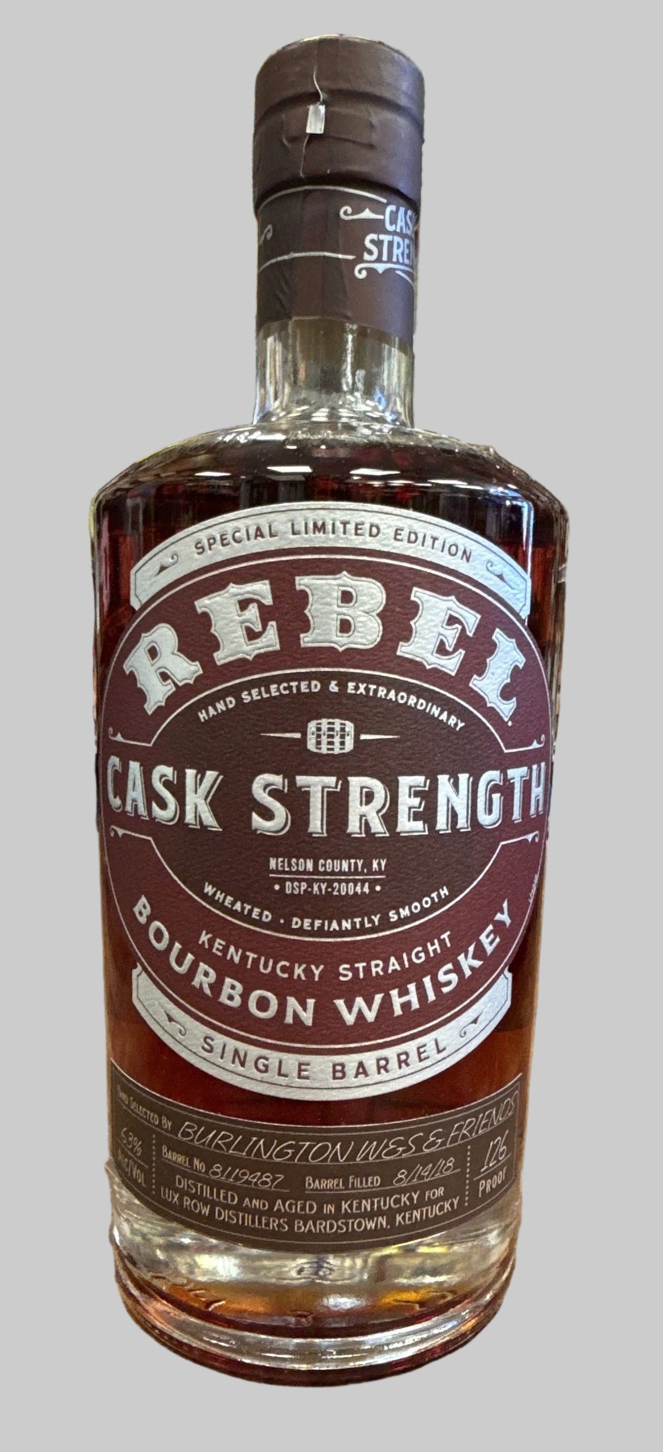 Rebel Cask Strength Wheated Kentucky Straight Bourbon Whiskey – Single Barrel – Burlington Wines & Spirits Selection(750ml)