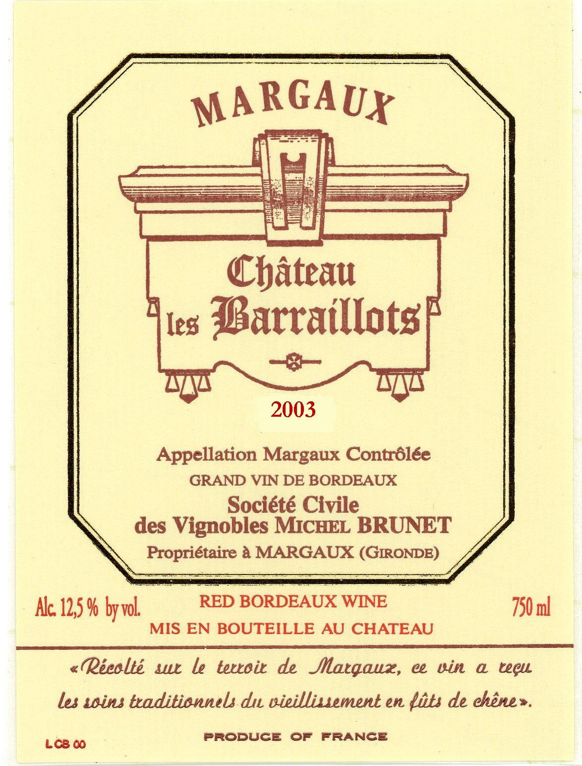 Ch Les Barraillots Margaux - 2023 (750ml)